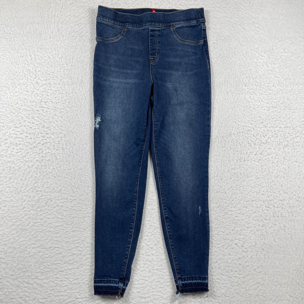Spanx‎ Jean-ish Leggings Womens Large Dark Wash Blue Pull-On Distressed Skinny